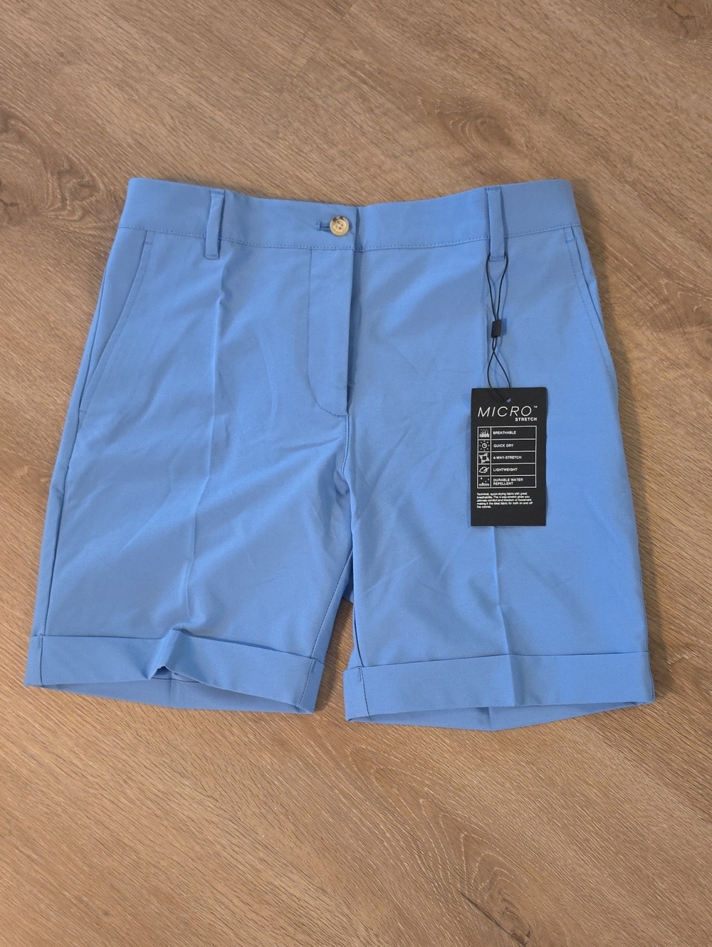 NWT J. Lindeberg W Klara Shorts Micro Light Blue Stretch Cuffed Shorts 26